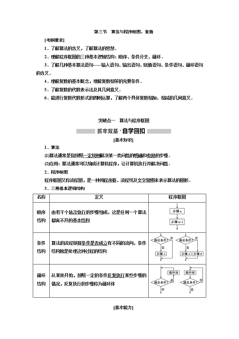 2020版高考数学（文）新创新一轮复习通用版讲义：第十二章第三节　算法与程序框图、复数第1页
