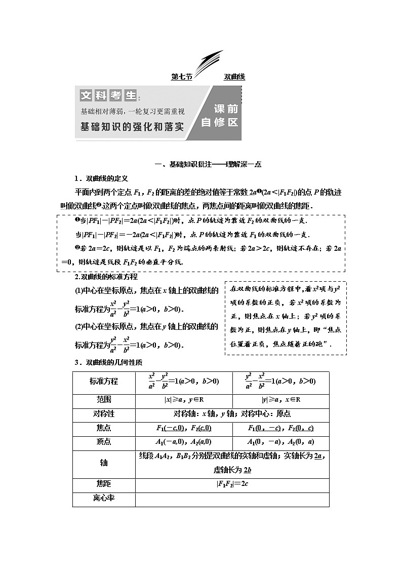 2020版高考数学（文）新设计一轮复习通用版讲义：第九章第七节双曲线第1页
