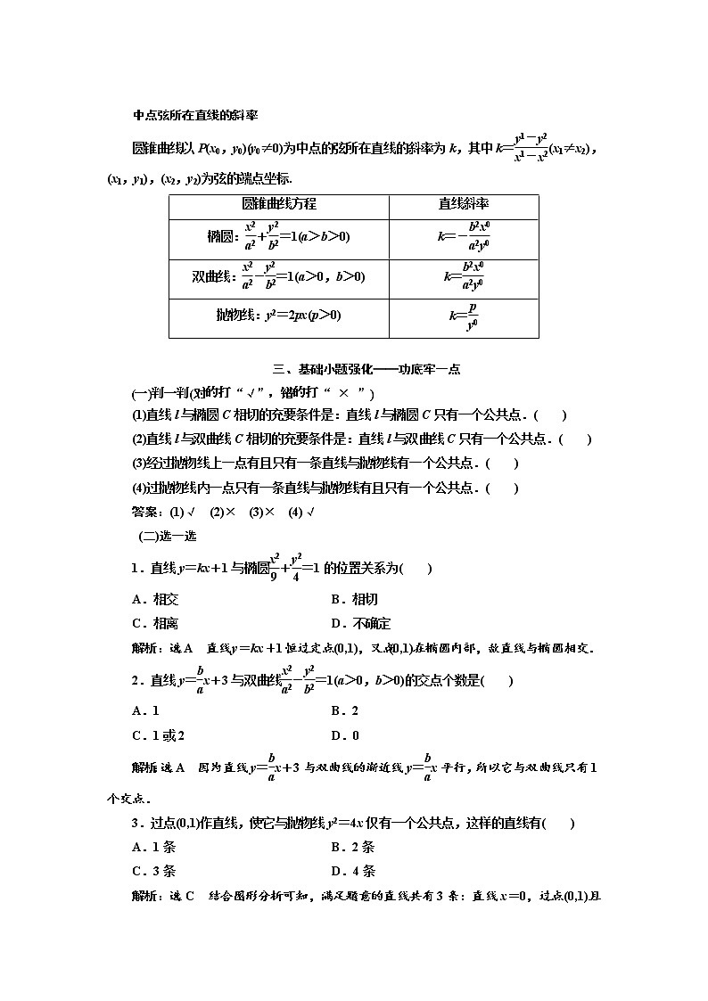 2020版高考数学（文）新设计一轮复习通用版讲义：第九章第九节直线与圆锥曲线的位置关系第2页