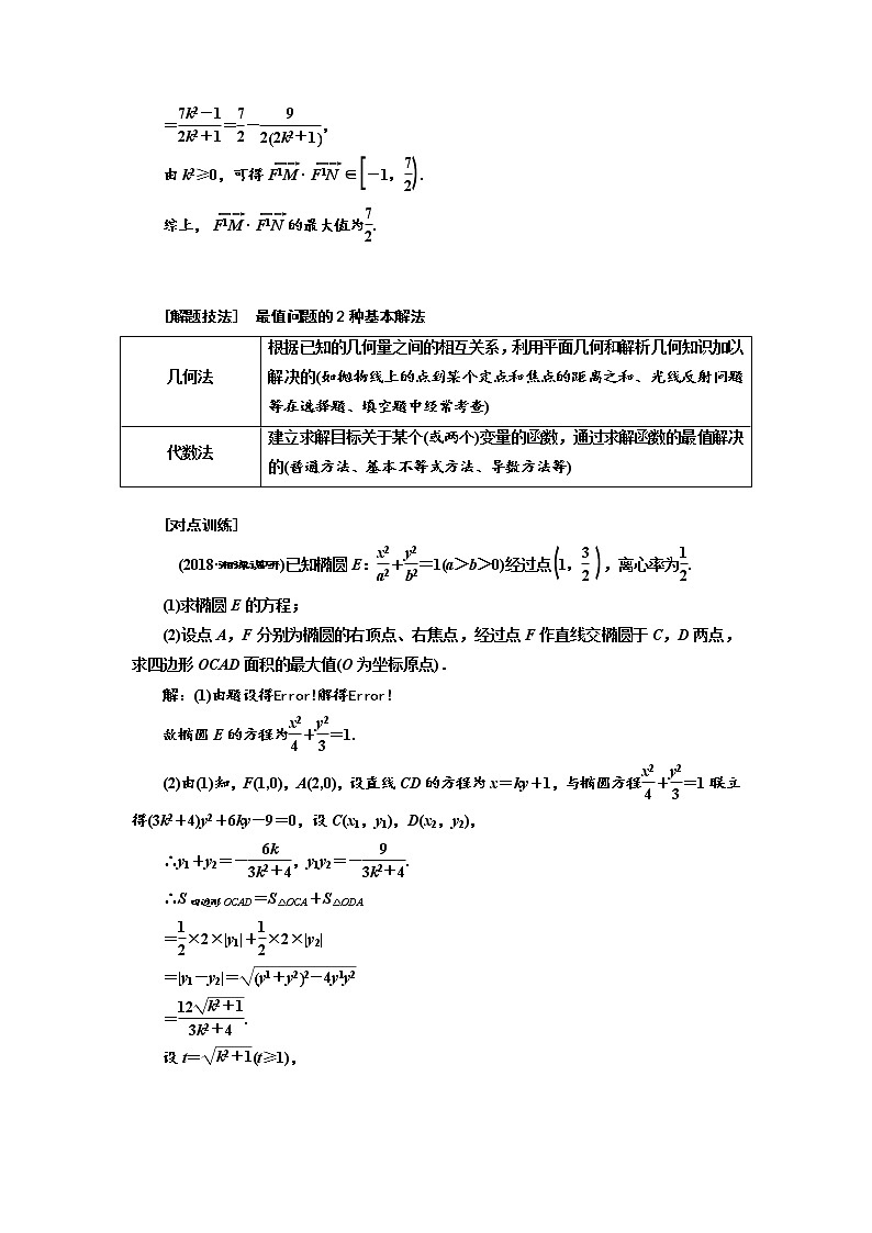 2020版高考数学（文）新设计一轮复习通用版讲义：第九章第十节圆锥曲线中的最值、范围问题02