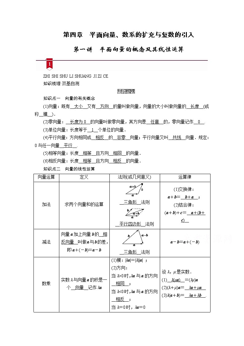 2021版新高考数学（山东专用）一轮学案：第四章第一讲　平面向量的概念及其线性运算01
