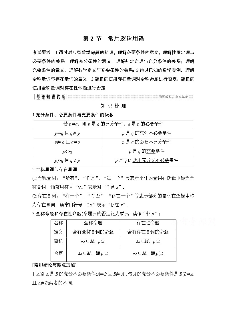 2021新高考数学（江苏专用）一轮复习学案：第一章第2节常用逻辑用语01
