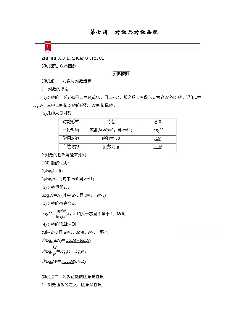 2021版新高考数学（山东专用）一轮学案：第二章第七讲　对数与对数函数01