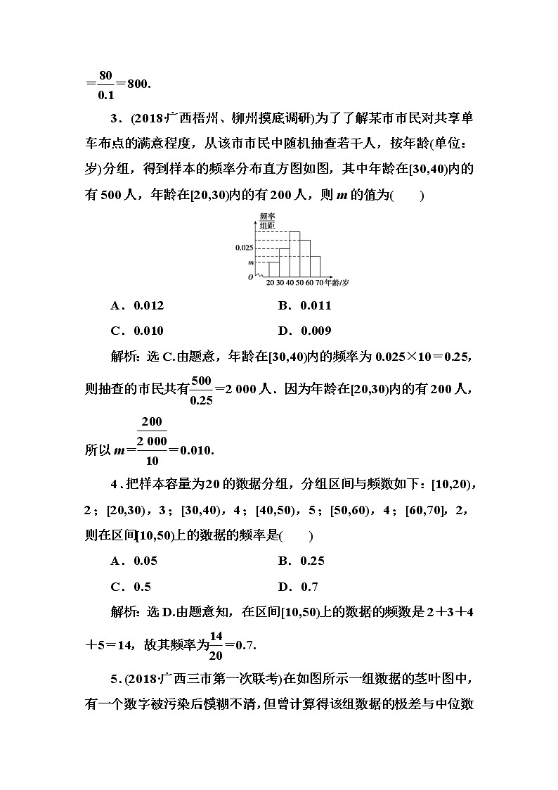 2020高考数学一轮复习检测：第9章 第2节　用样本估计总体(含解析)02