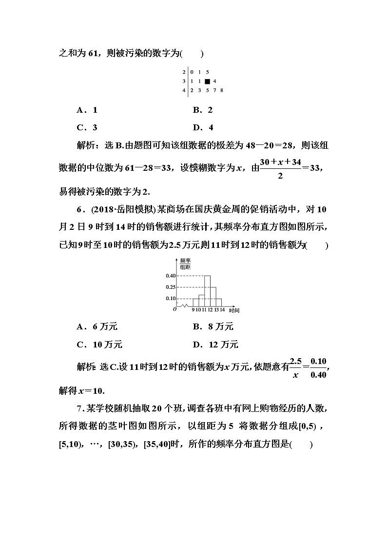 2020高考数学一轮复习检测：第9章 第2节　用样本估计总体(含解析)03