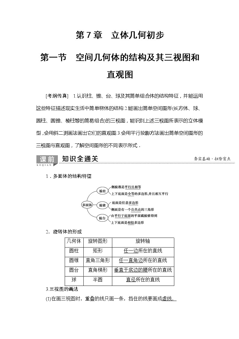 2020年高考数学一轮复习教案：第7章 第1节　空间几何体的结构及其三视图和直观图(含解析)01