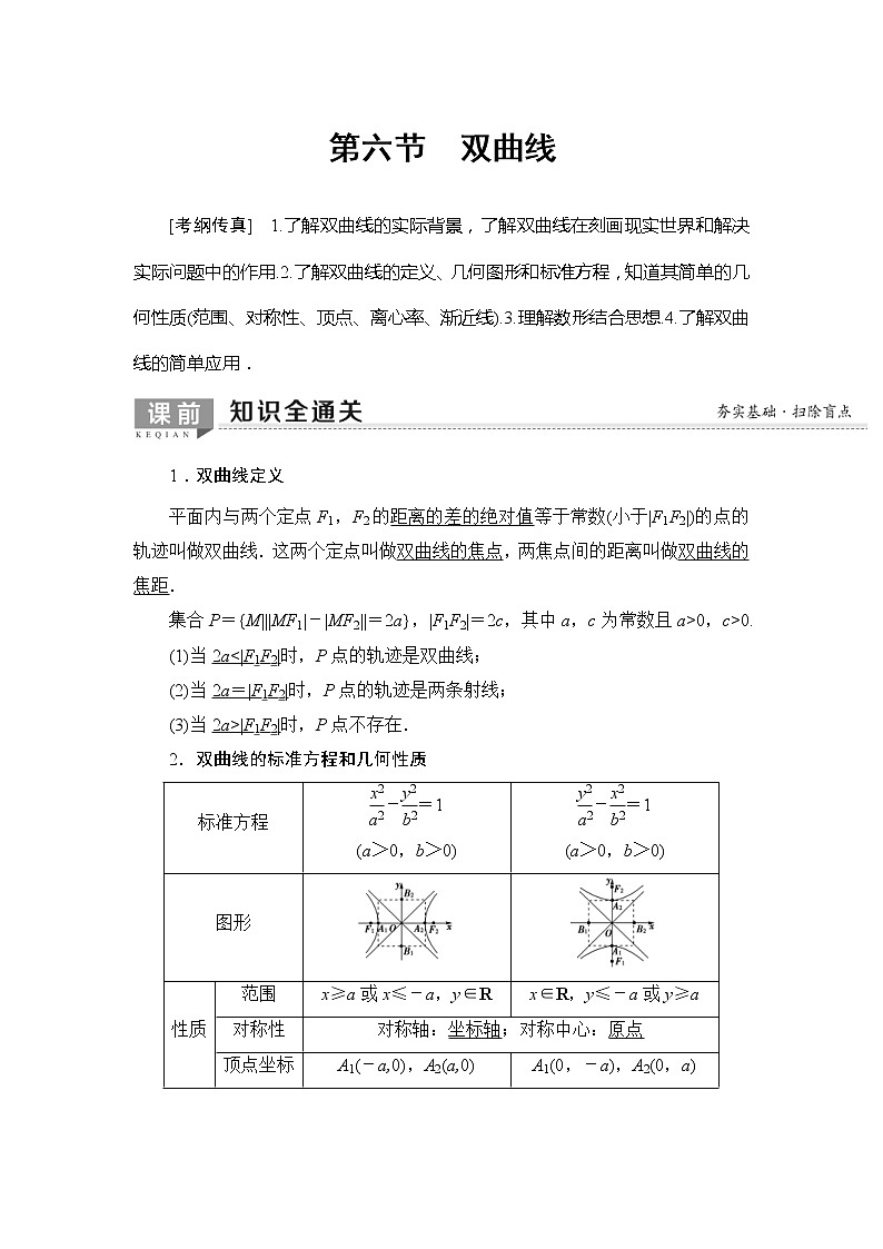 2020年高考数学一轮复习教案：第8章 第6节　双曲线(含解析)01