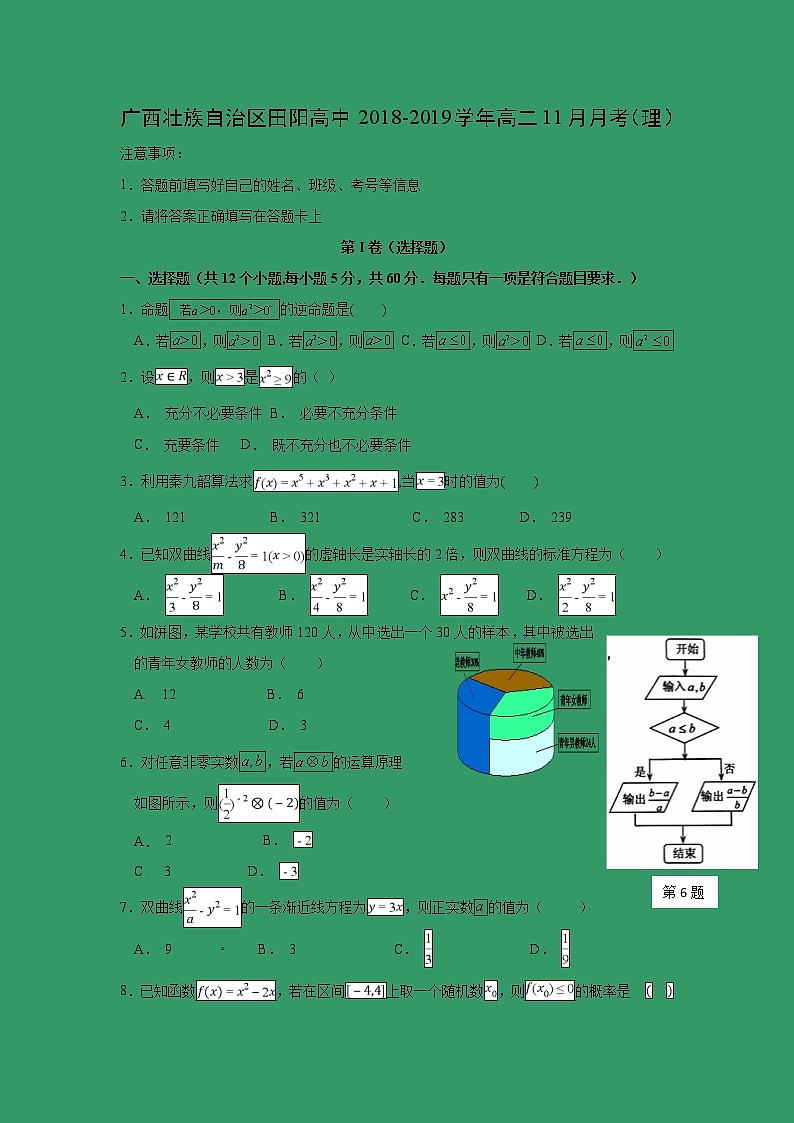 【数学】广西壮族自治区田阳高中2018-2019学年高二11月月考（理）第1页