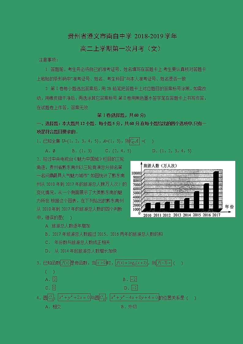 【数学】贵州省遵义市南白中学2018-2019学年高二上学期第一次月考（文） 试卷01