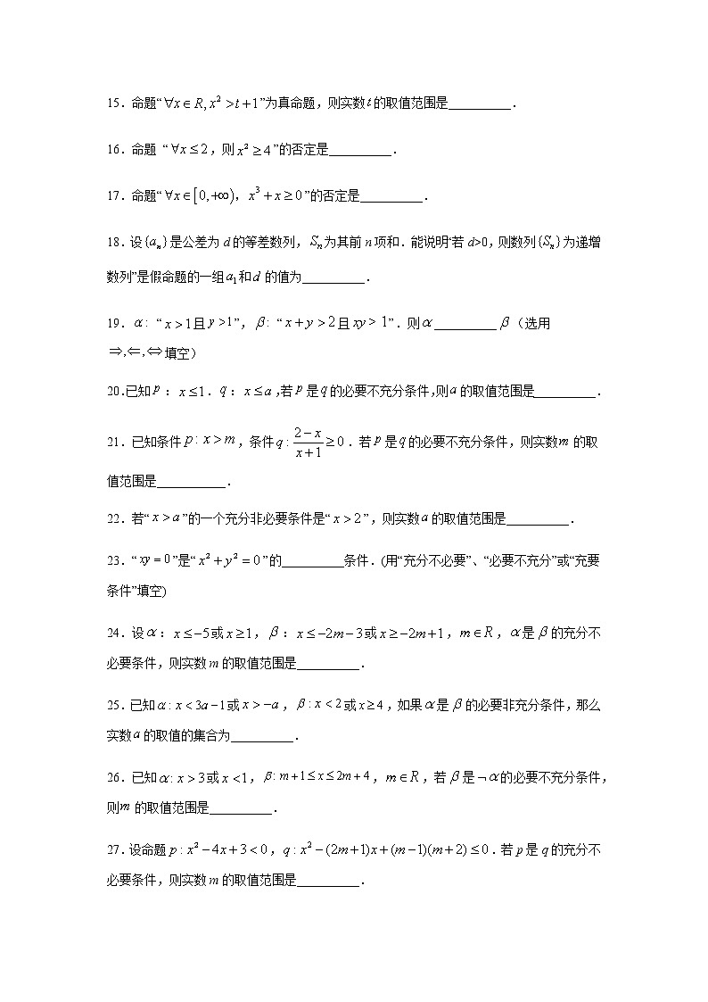 专题12 常用逻辑用语（填空题、解答题）（11月）（理）（原卷版）-2020-2021学年高二《新题速递•数学（理）02