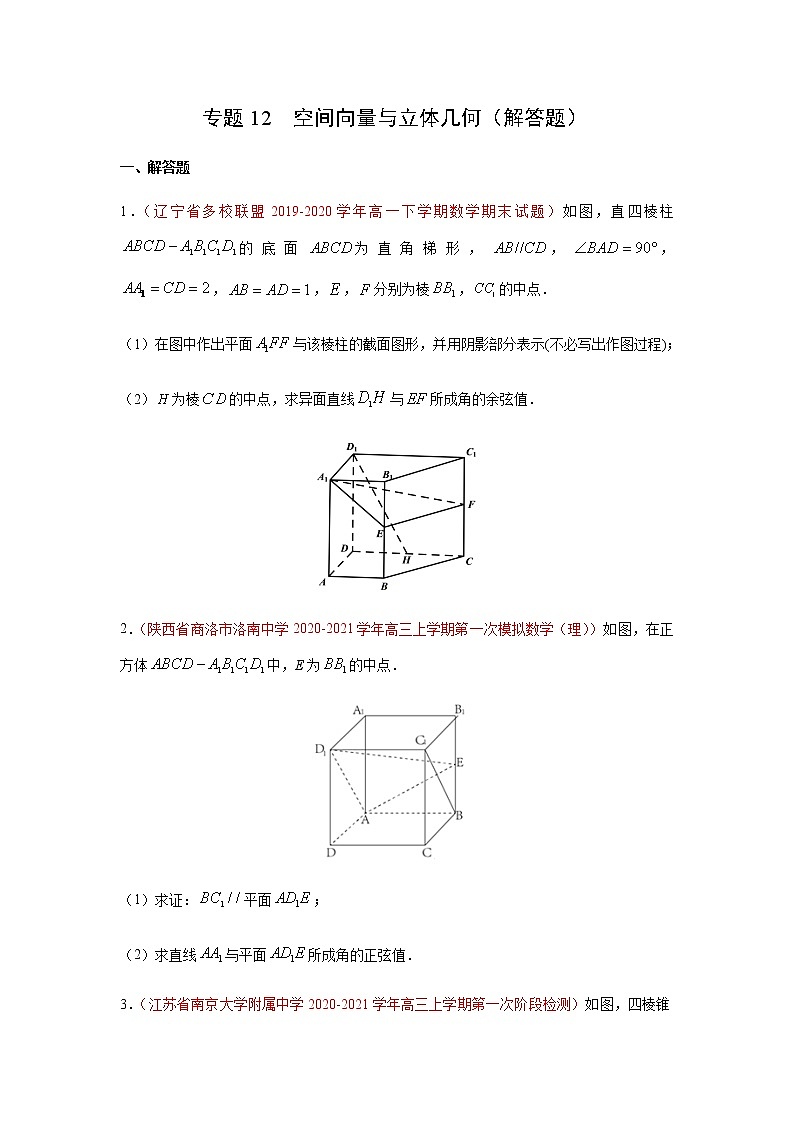 专题12 空间向量与立体几何（解答题）（10月）（理）（原卷版）-2020-2021学年高二《新题速递•数学（理）第1页