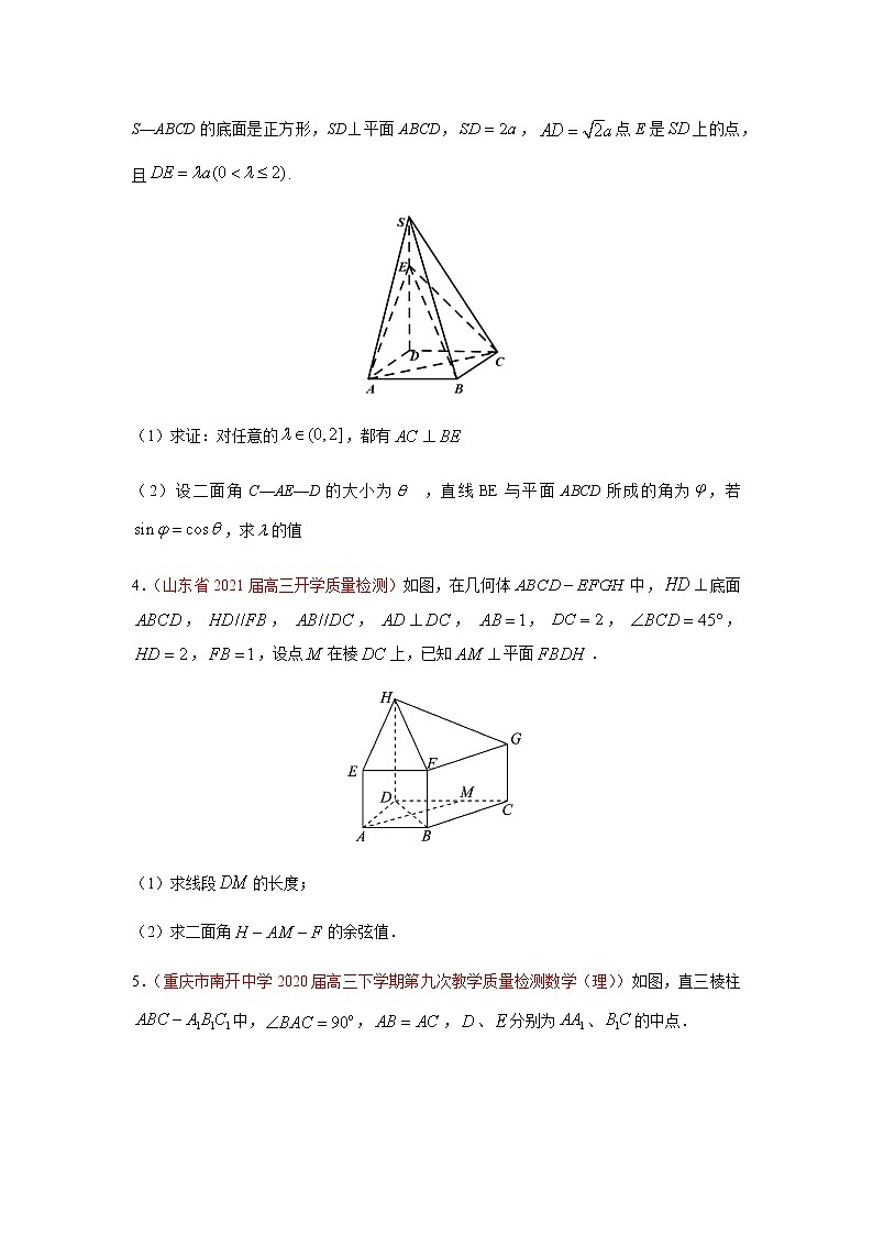 专题12 空间向量与立体几何（解答题）（10月）（理）（原卷版）-2020-2021学年高二《新题速递•数学（理）第2页