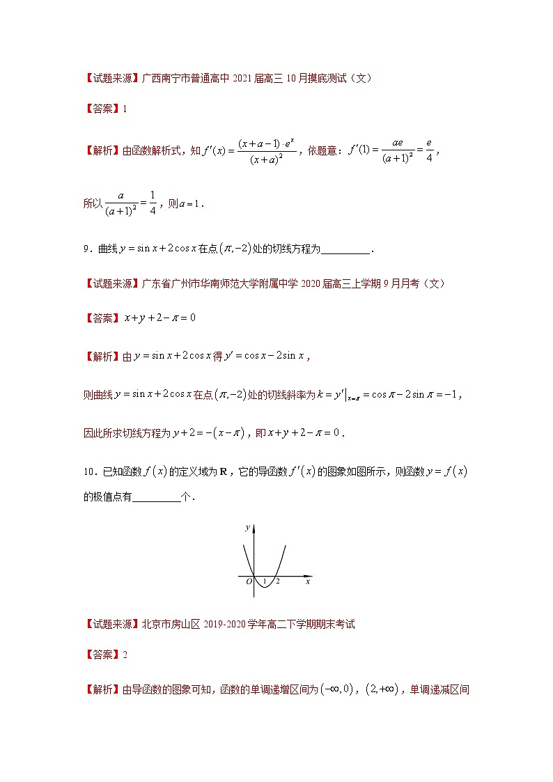 专题23 导数及其应用（填空题）（11月）（理）（解析版）-2020-2021学年高二《新题速递•数学（理）03