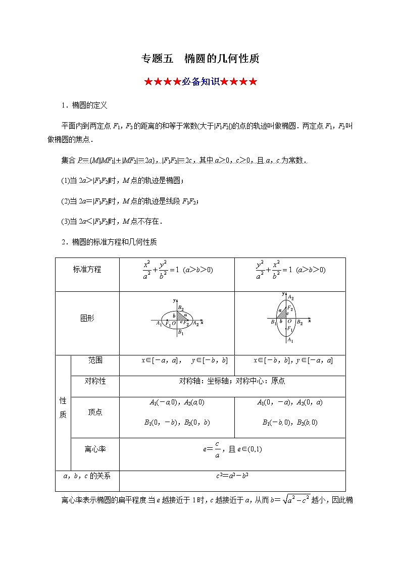 专题五 椭圆的几何性质（知识串讲）-2020-2021学年高二数学知识串讲与专题测试（人教A版2019选择性必修第一册）（圆锥曲线篇）01