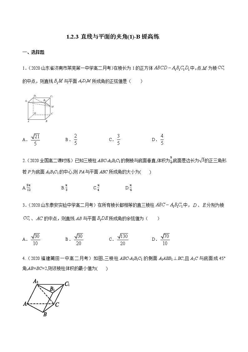 1.2.3 直线与平面的夹角（1）B提高练（原卷版）01