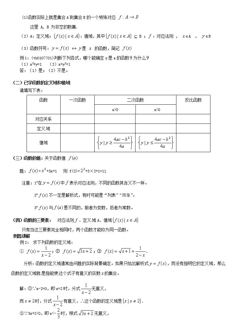 人教A版高中数学1-2-1函数的概念教案新人教版必修102