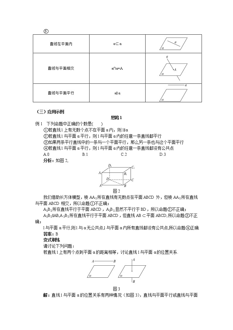 人教A版数学必修二2-1-3空间中直线与平面之间的位置关系 教案02