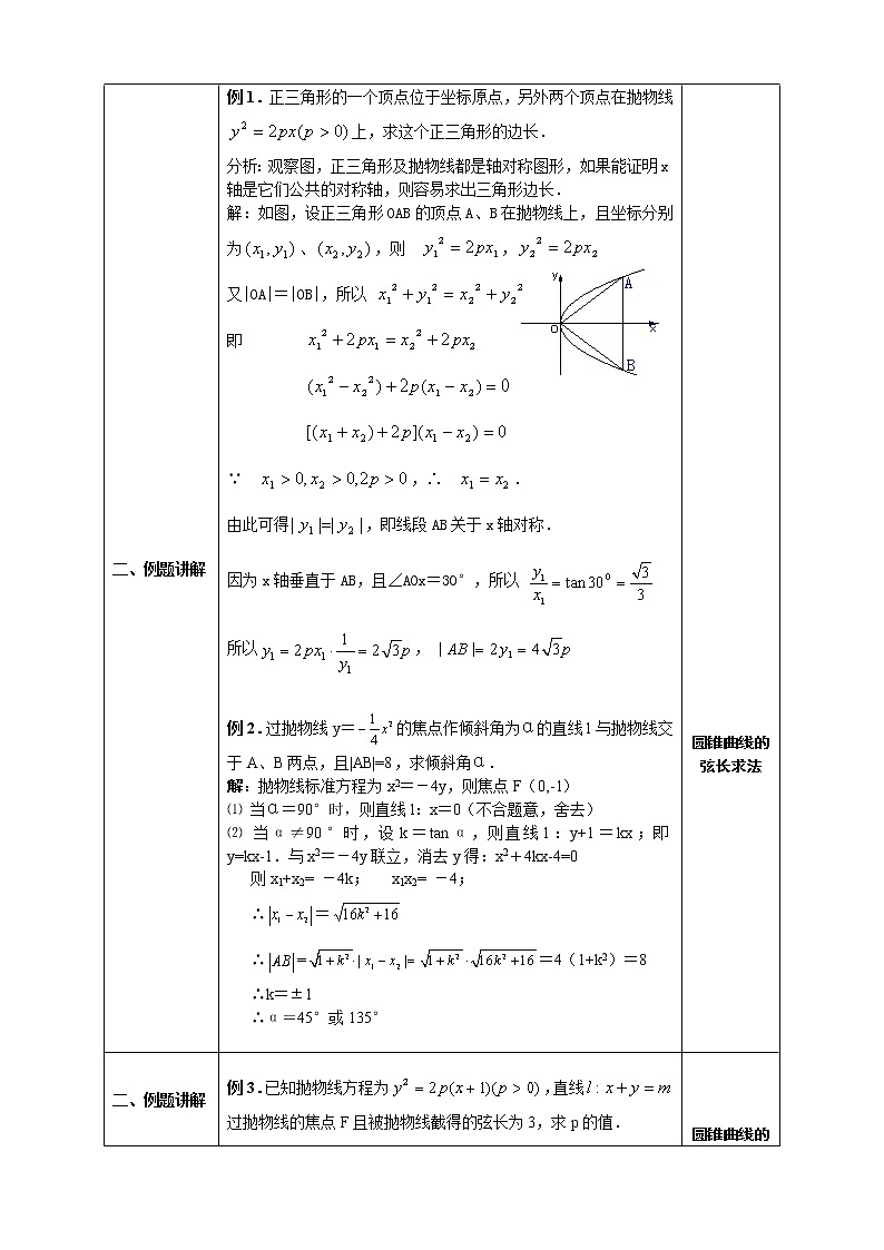人教A版选修1-1 2-3-2抛物线的几何性质（2）（含答案） 教案02