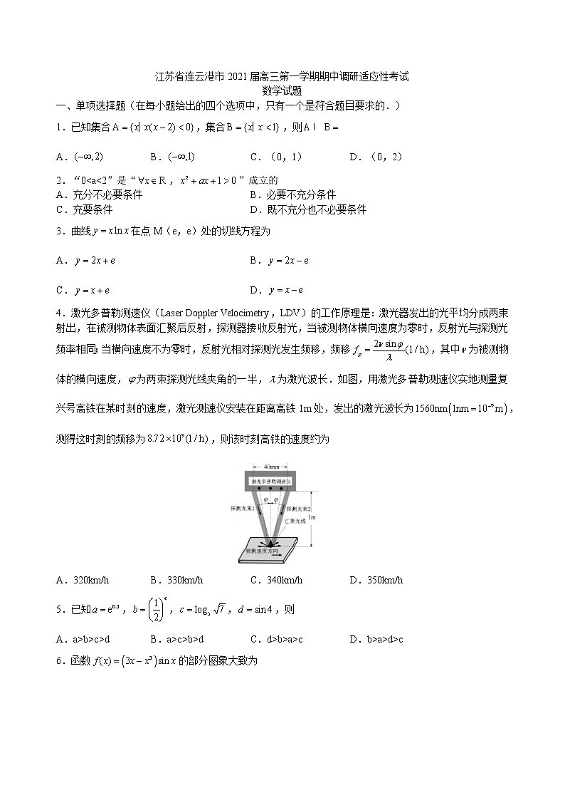 江苏省连云港市2020-2021学年高三第一学期期中调研适应性考试数学试卷第1页