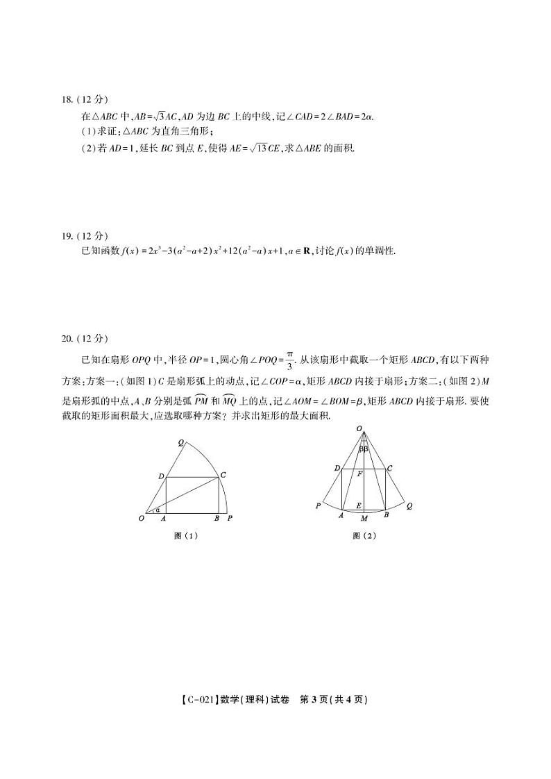“皖赣联考”2021届高三上学期第三次考试 数学（理）（PDF版，含答案）03