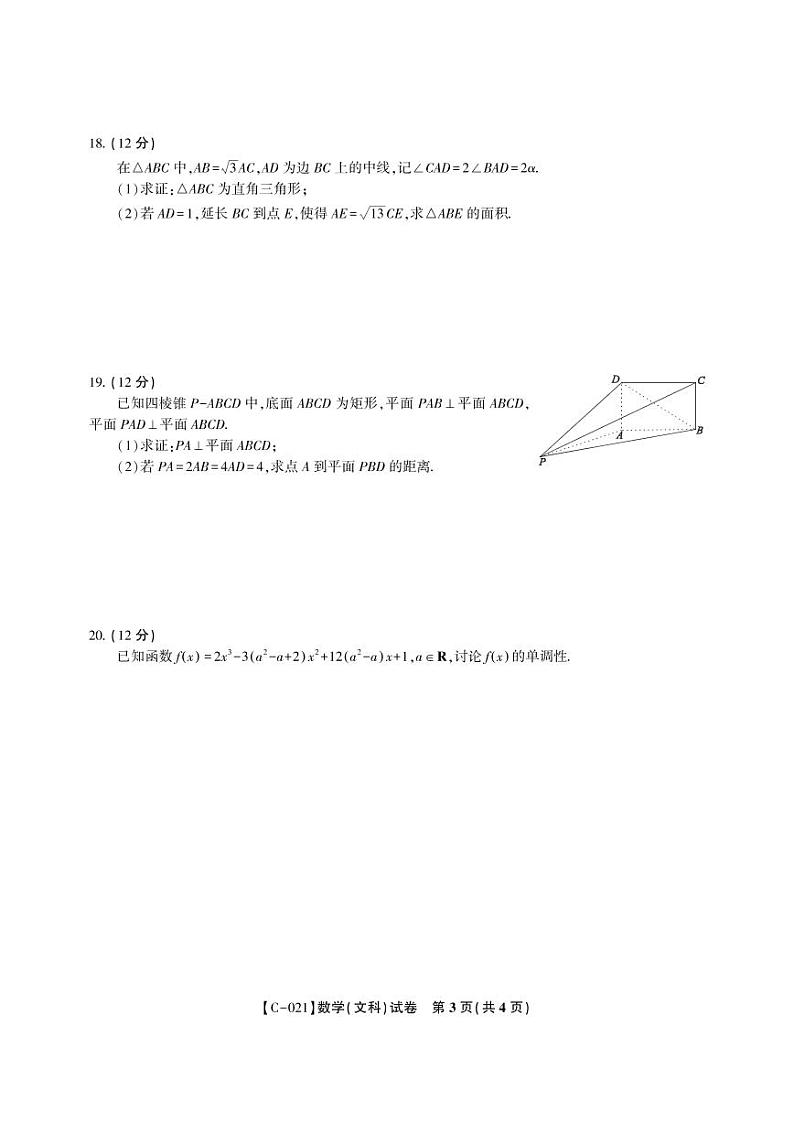 “皖赣联考”2021届高三上学期第三次考试 数学（文）（PDF版，含答案）03