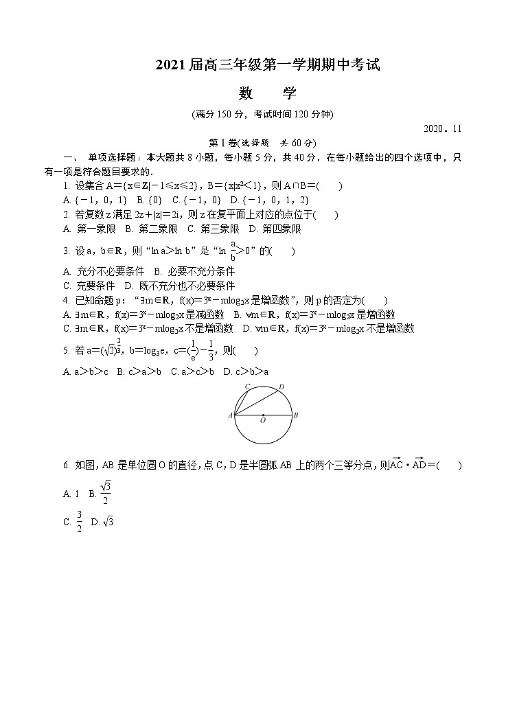 山东省临沂市2021届高三上学期期中考试 数学(含答案)01