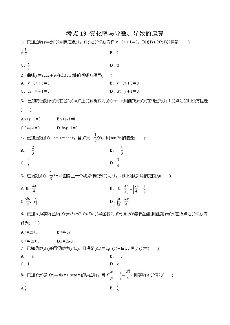 【精品试题】高考数学一轮必刷题 专题13 变化率与导数、导数的运算（含解析）01