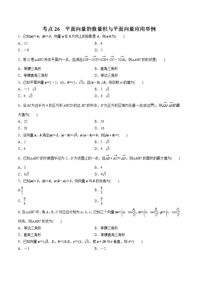 【精品试题】高考数学一轮必刷题 专题26 平面向量的数量积与平面向量应用举例（含解析）01