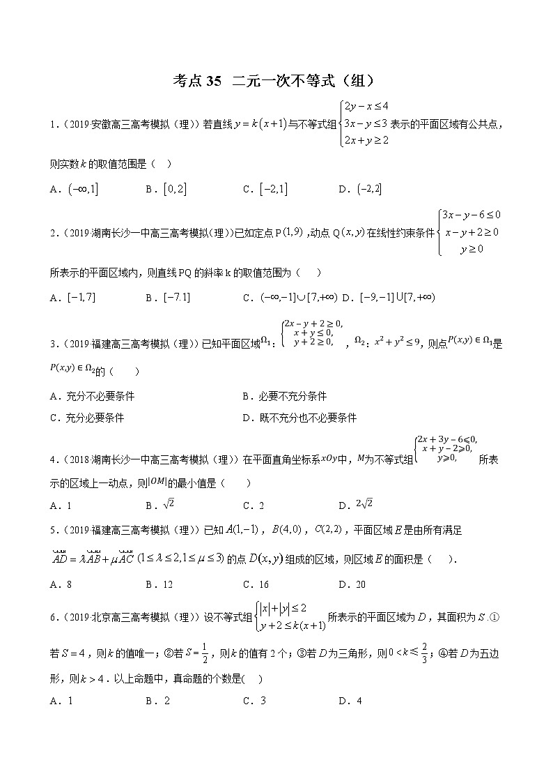 【精品试题】高考数学一轮必刷题 专题35 二元一次不等式（组）（含解析）01