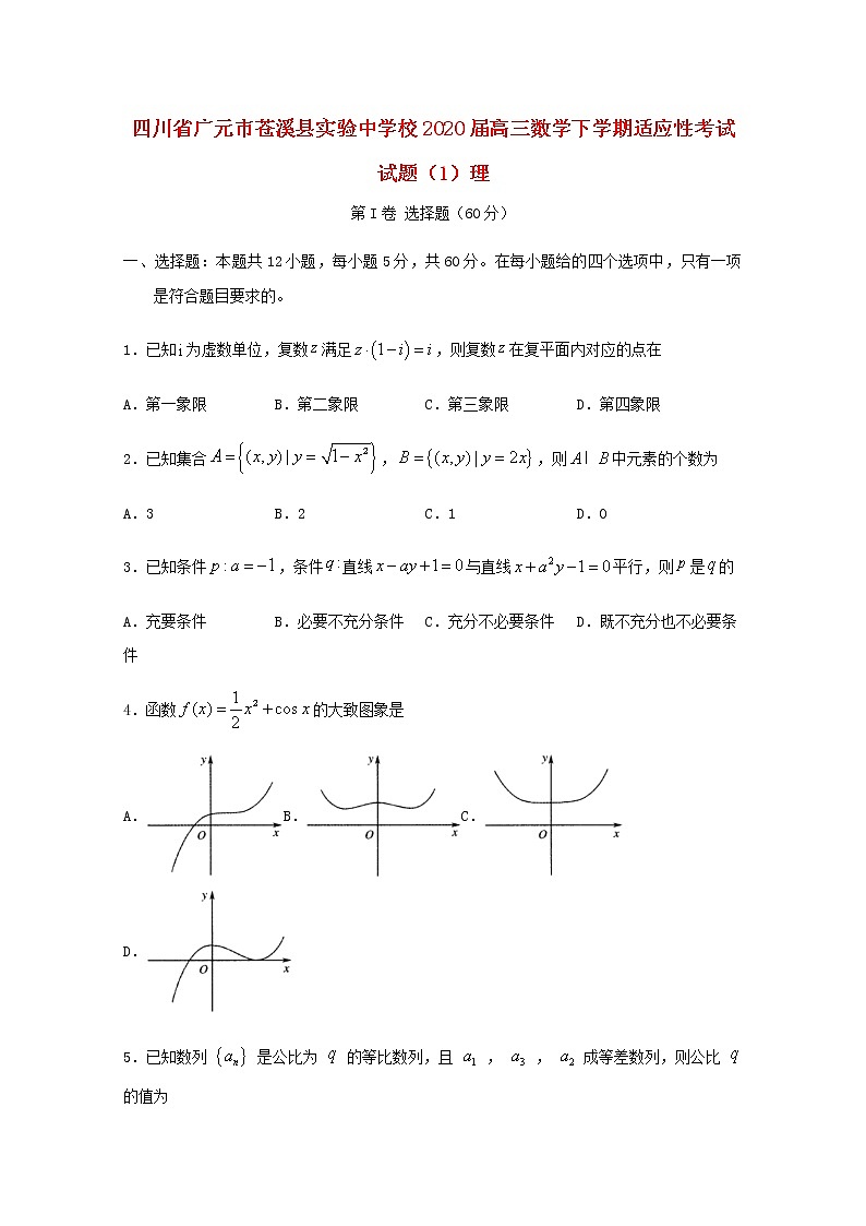 四川省广元市苍溪县实验中学校2020届高三数学下学期适应性考试试题1理01