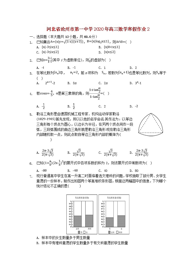 河北省沧州市第一中学2020年高三数学寒假作业2 练习01