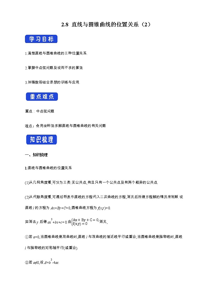 2.8 直线与圆锥曲线的位置关系（2） 导学案01
