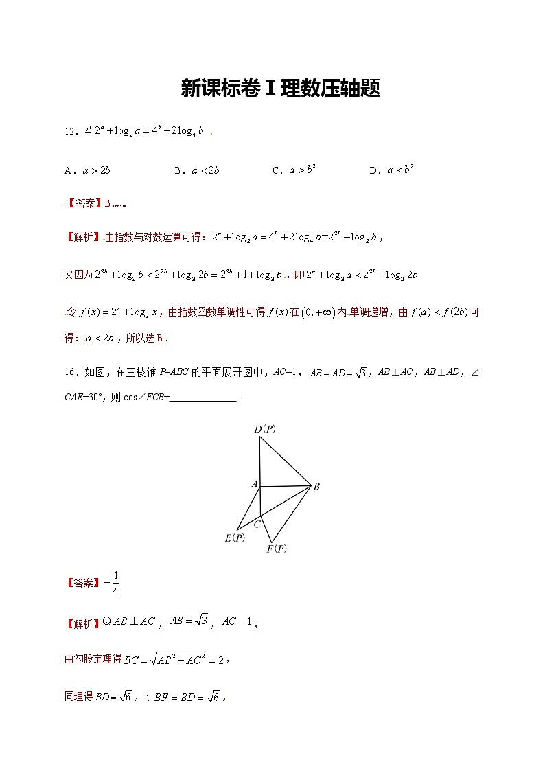 新课标卷Ⅰ理数-2020年高考真题全国卷压轴题解析01