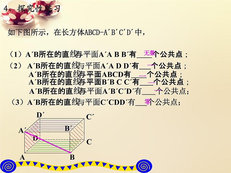 高中数学第二章 点、直线、平面之间的位置关系 2.1.3空间中直线与平面之间的位置关系课件 新人教A版必修203