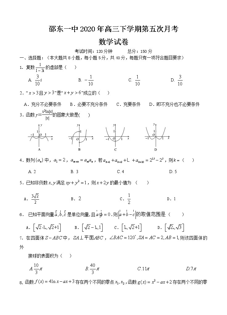湖南省邵东县第一中学2021届高三第五次月考 数学(含答案)第1页