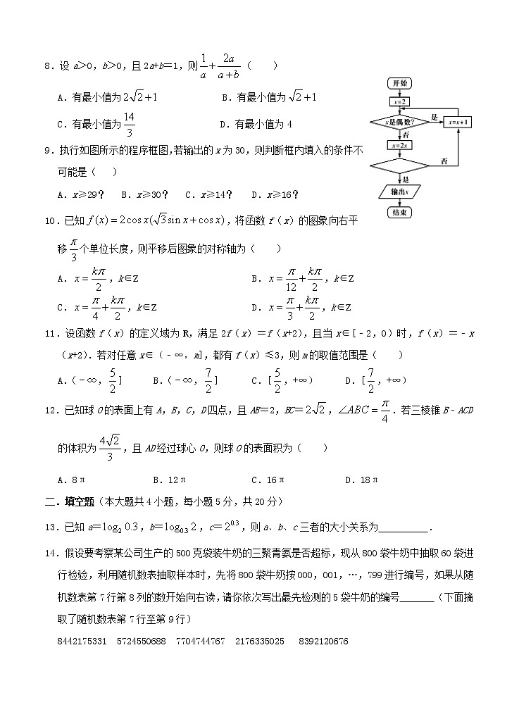 河南省实验中学2021届高三上学期期中考试 文科数学 (含答案)02