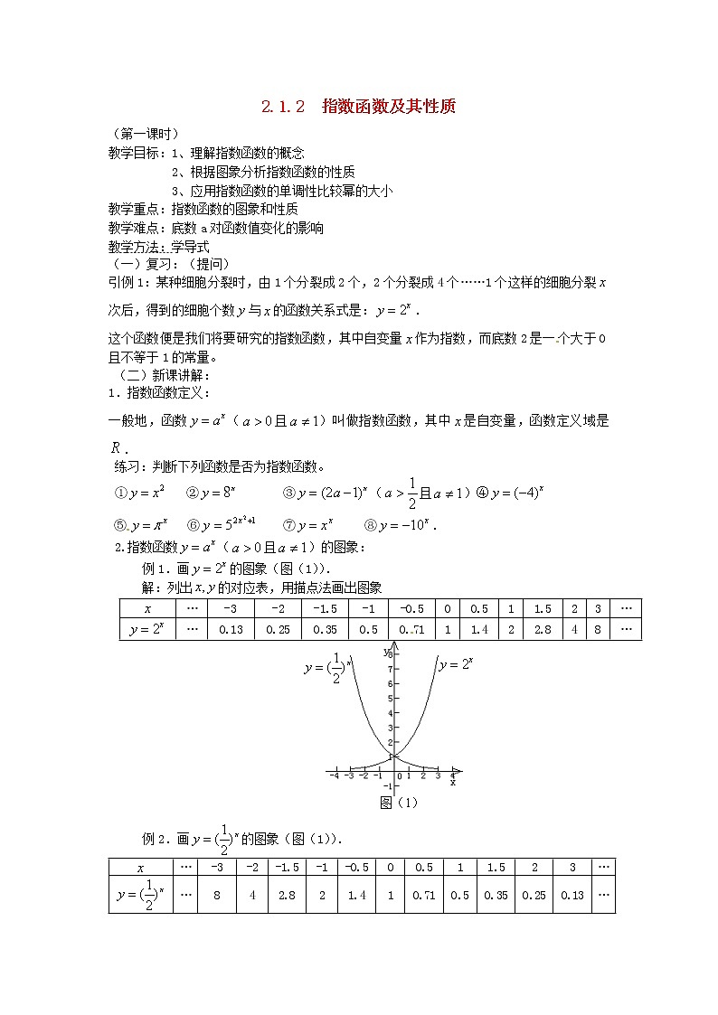 高中数学 2.1.2 指数函数及其性质教案 新人教A版必修101