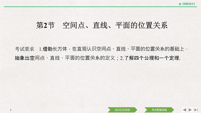 人教版高三理数一轮课件  第七章 第2节 空间点、直线、平面的位置关系01
