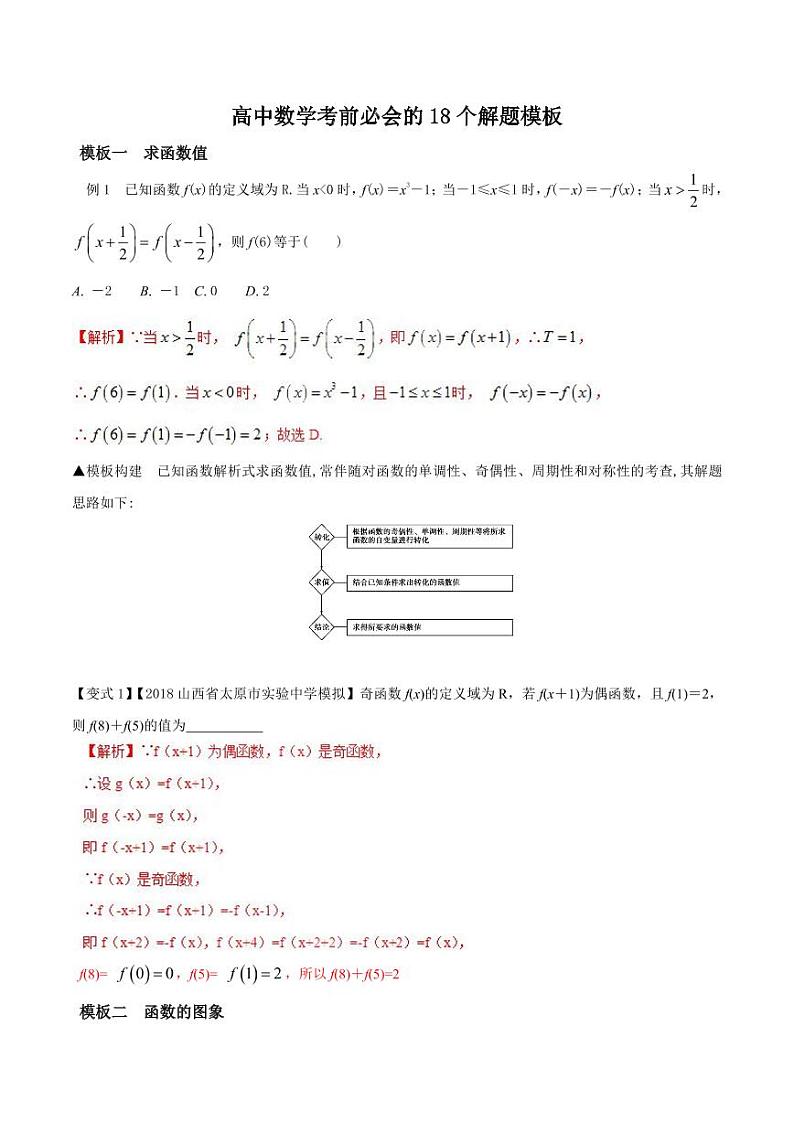高中数学 重难点突破讲义  快速解题必会的18个解题模板第1页