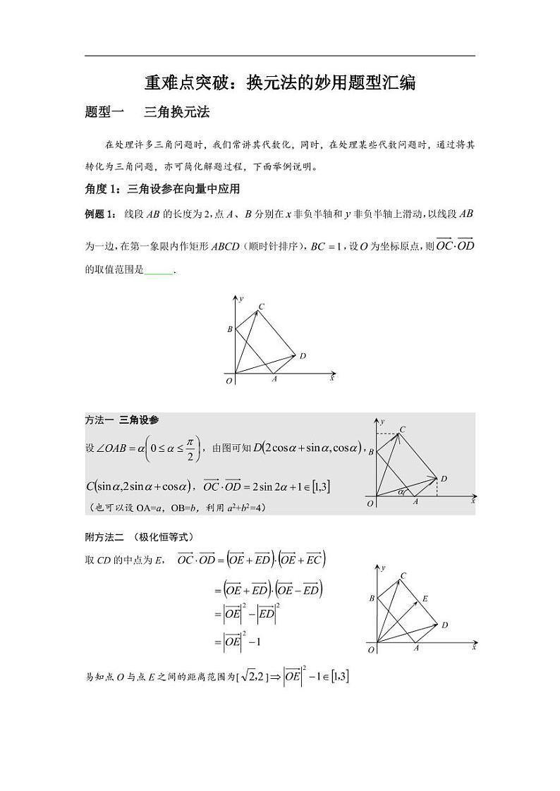 高中数学 重难点突破讲义：换元法的妙用汇编第1页