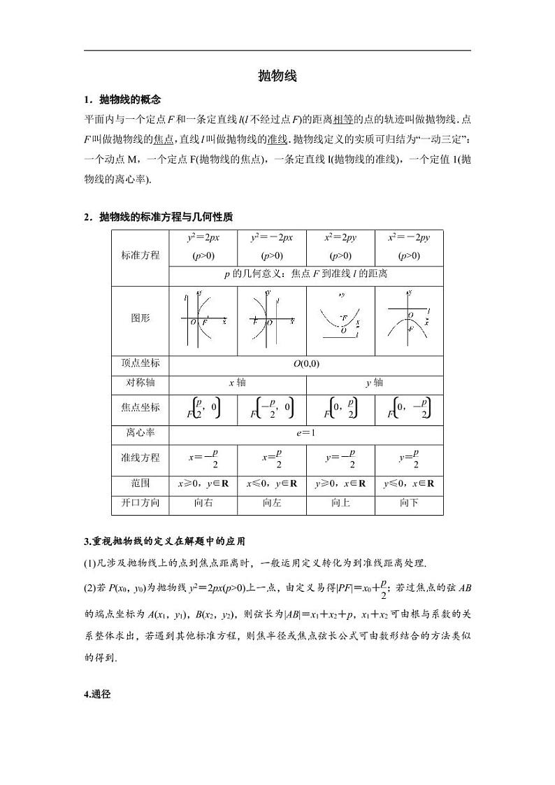 高中数学 重难点突破讲义：抛物线题型汇编第1页