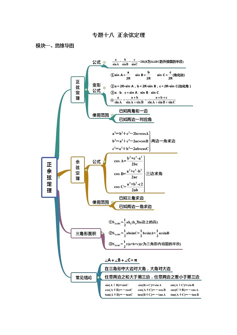 高三数学  函数专题复习  十八 正余弦定理第1页