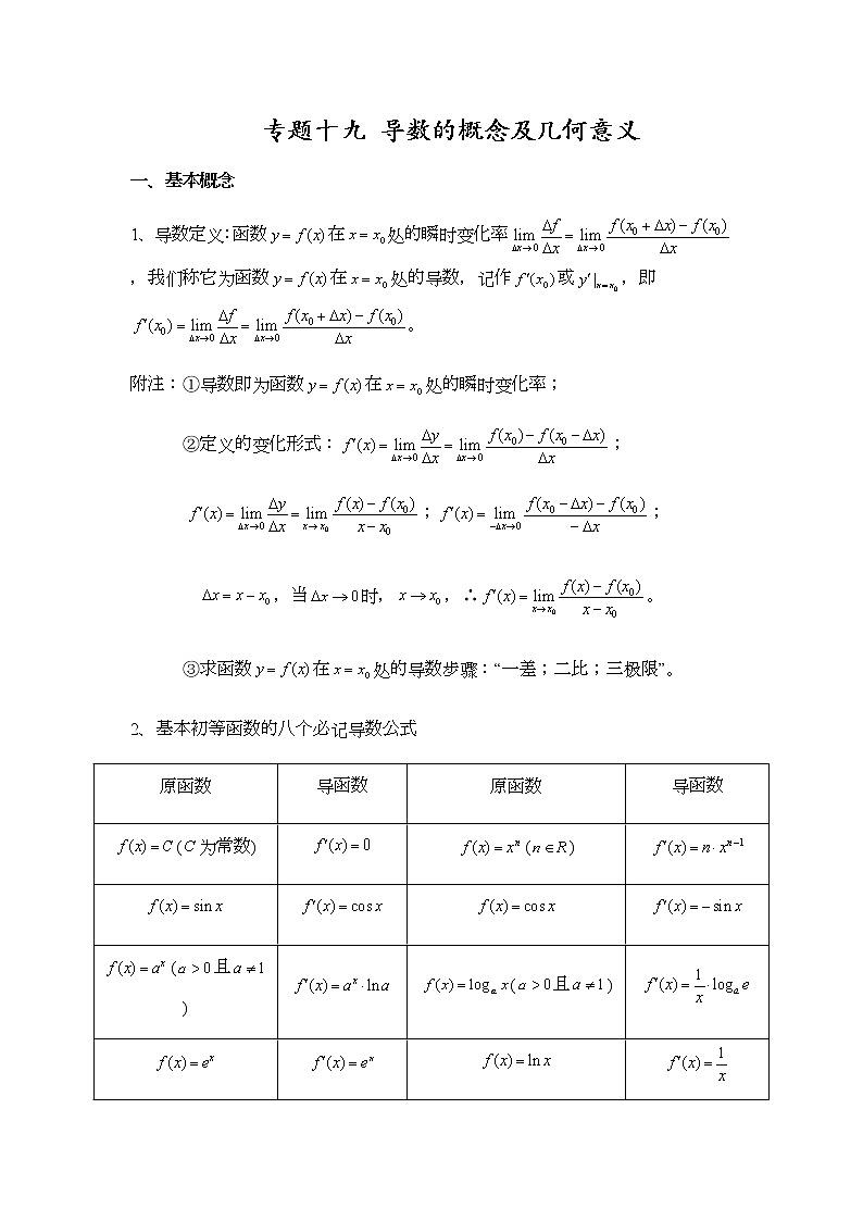 高三数学  导数专题复习  十九 导数的概念及几何意义01