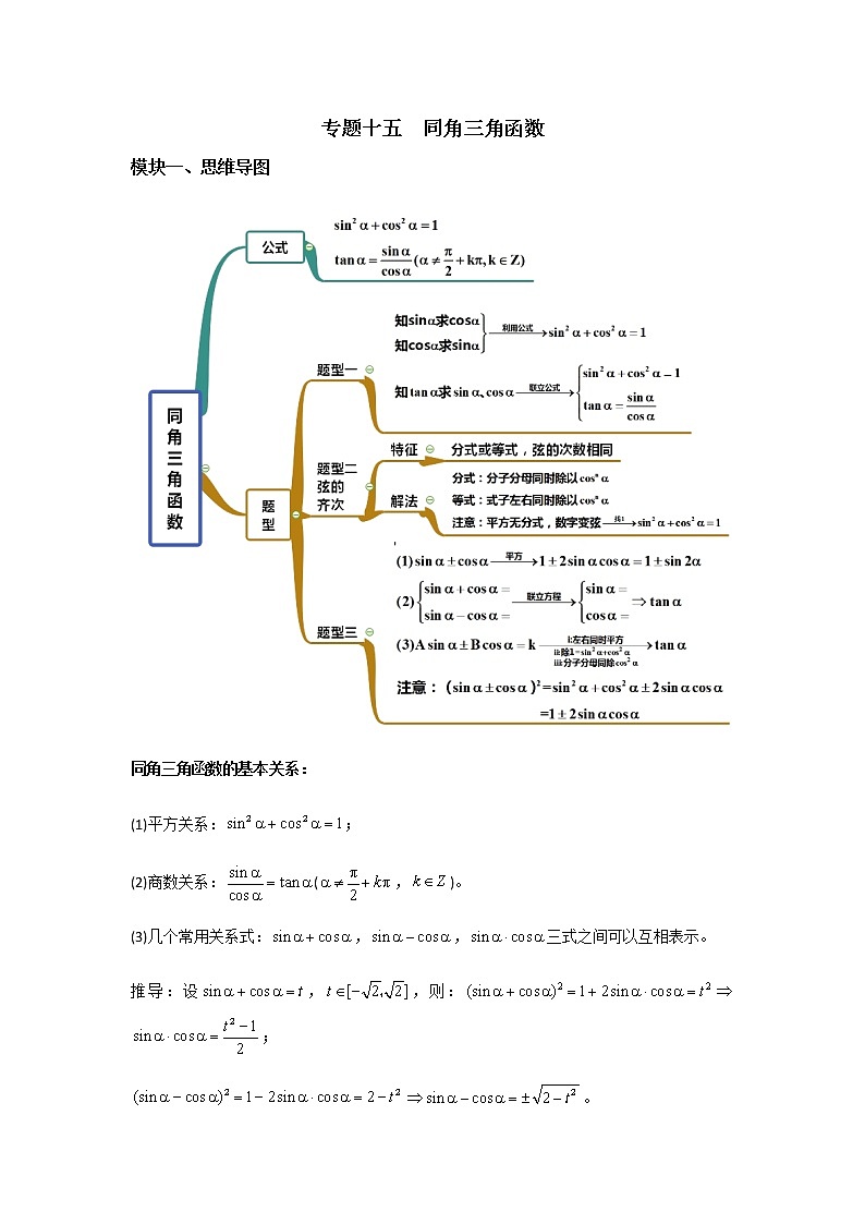 高三数学  函数专题复习  十五  同角三角函数01