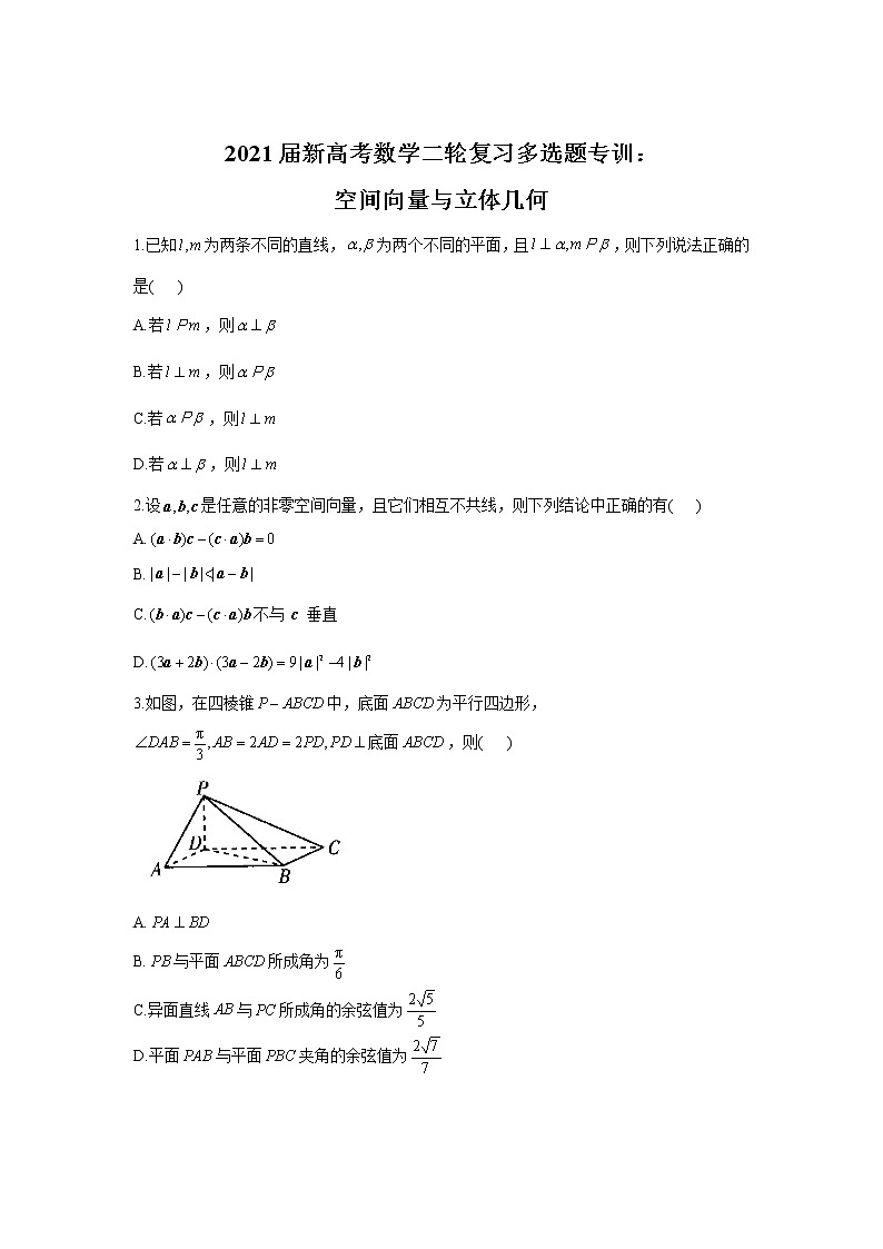 2021届新高考数学二轮复习多选题专训：空间向量与立体几何第1页