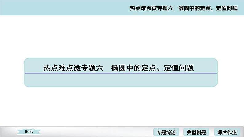 高考二轮热点难点微专题 六  椭圆中的定点、定值问题 课件第1页