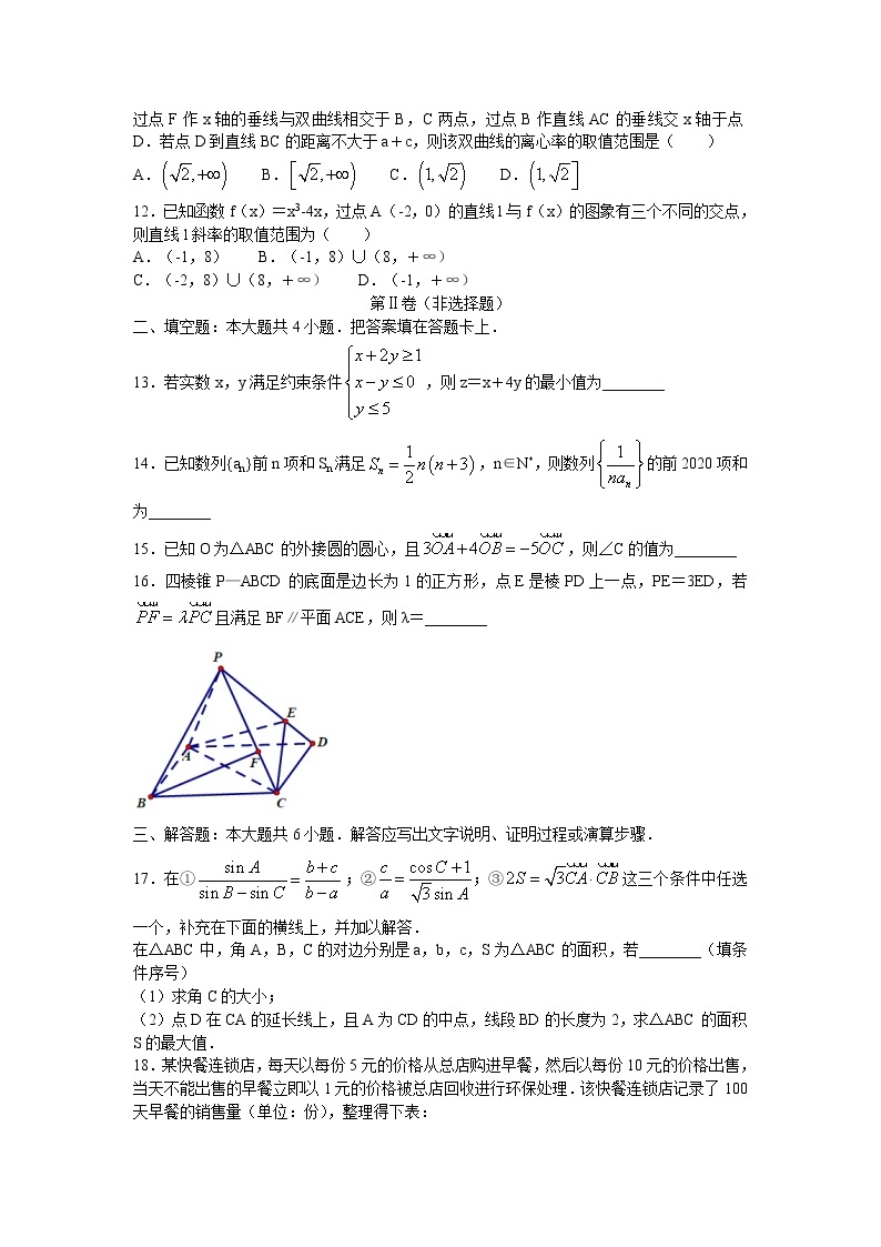 2020年四川省成都七中2021届高中毕业班一诊模拟测试文科数学试卷及答案03