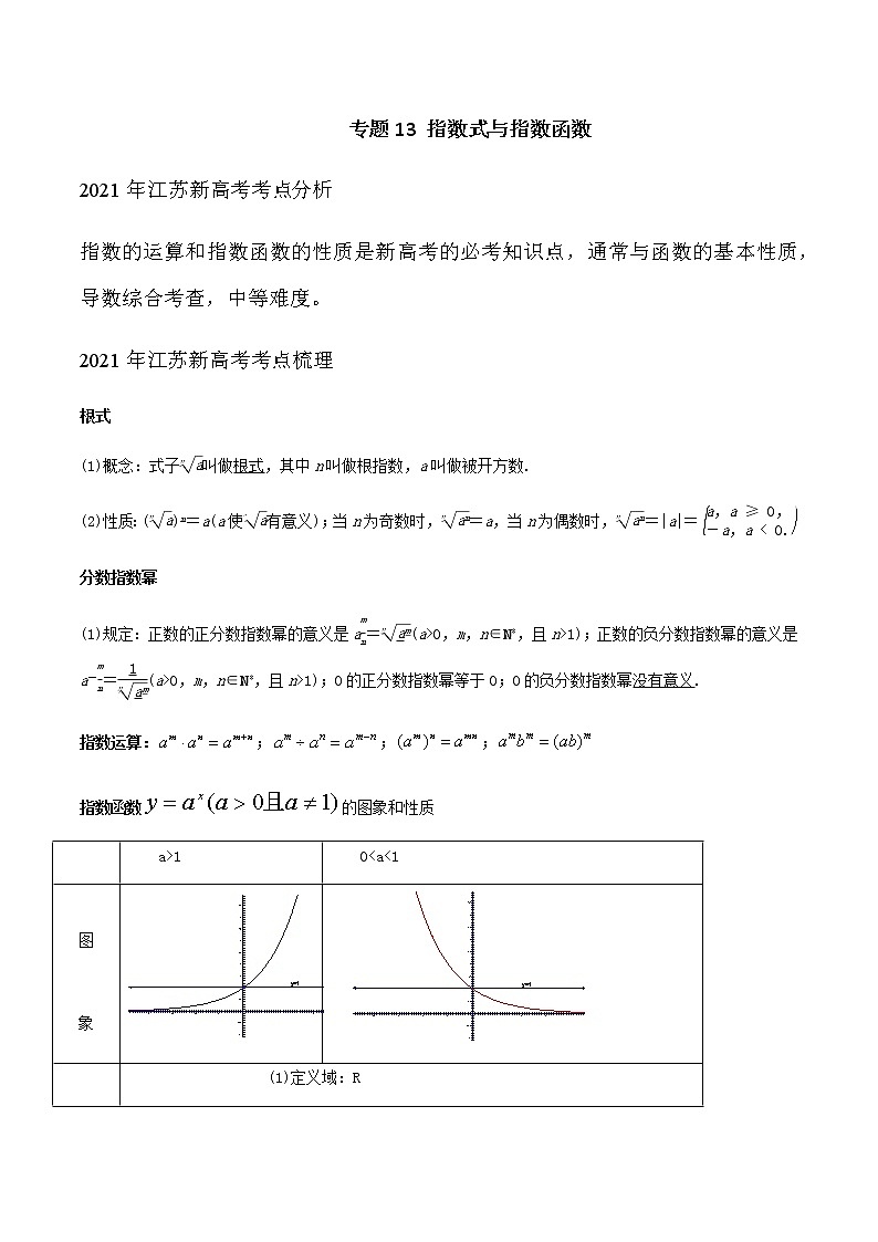 专题13 指数式与指数函数（解析版）-2021届江苏省新高考数学大讲坛大一轮复习01