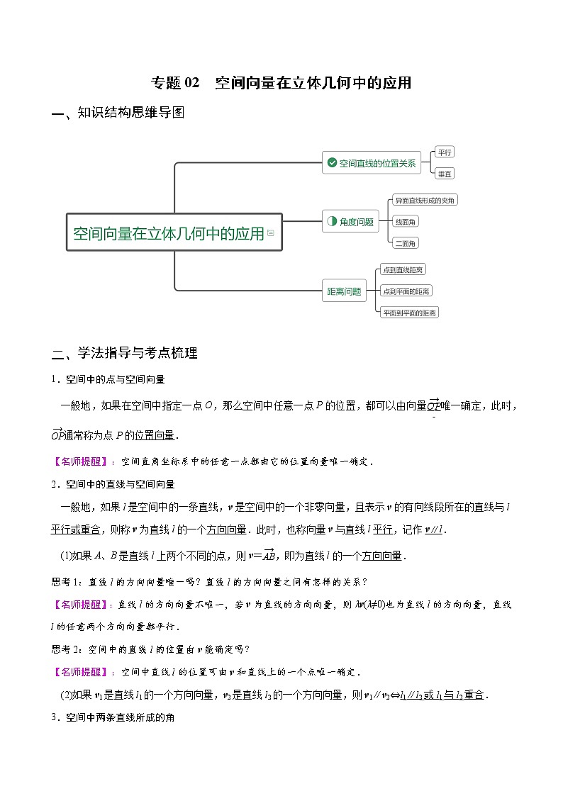 专题02 空间向量在立体几何中的应用（重难点突破）（解析版）-高二上新教材人教A版）01
