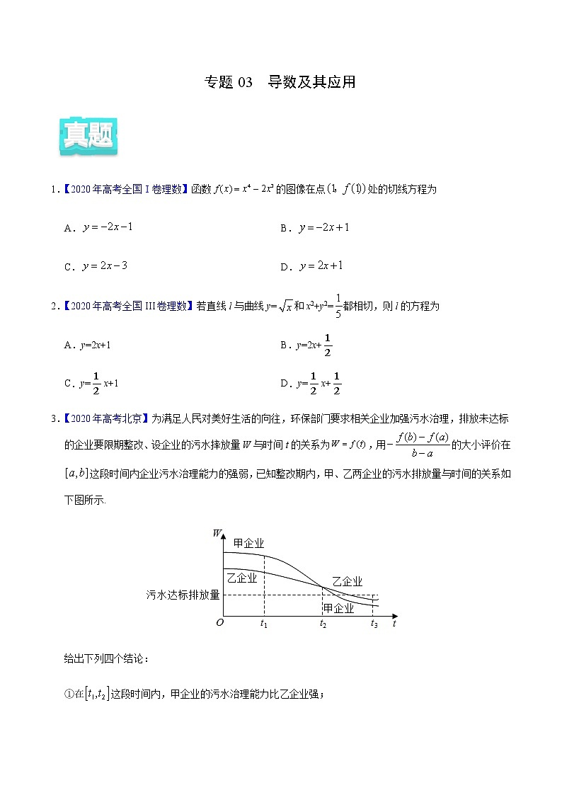 专题03 导数及其应用——2020年高考真题和模拟题理科数学分项汇编01